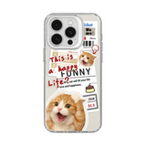 クリア カラープリントBのニュースペーパーキャット柄 iPhoneケース、実物の柄と付属品の参考画像