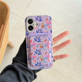 パープル の 小花柄 シルバーフレーム iPhoneケース
