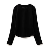 ブラックの起毛コットン長袖Tシャツ