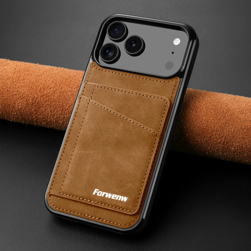ブラウン の カード収納 iPhoneケース