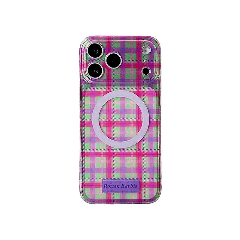ホットピンクチェック MagSafe対応リング iPhoneケース