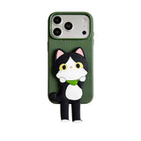 iPhone ケース グリーンくろねこ 大頭 ロングレッグ シリコン スタンド