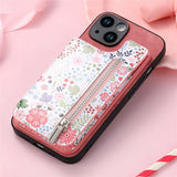 ピンク の 花柄カードポケット iPhoneケース