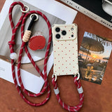 りんご柄iPhoneケースとショルダー&ハンドストラップの3点セット