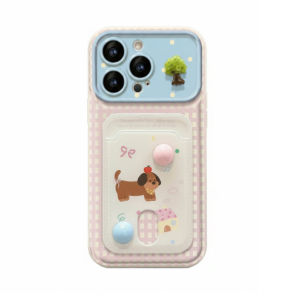 チェックドッグ(カードケース・チャーム付き)のドッグチャーム フリップウィンドウ iPhoneケース