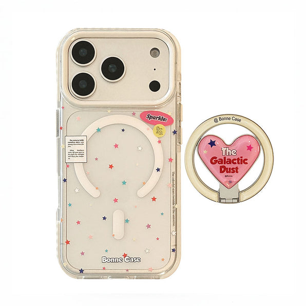 Cute Star Pattern x Heart-shaped Stand MagSafe Compatible iPhone Case Magnetic Clear Smartphone Case