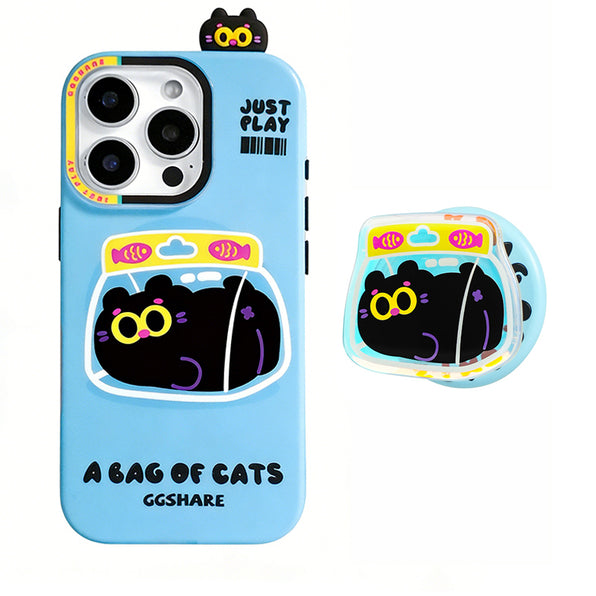 A smartphone case that combines a cute cat design with a convenient stand function.