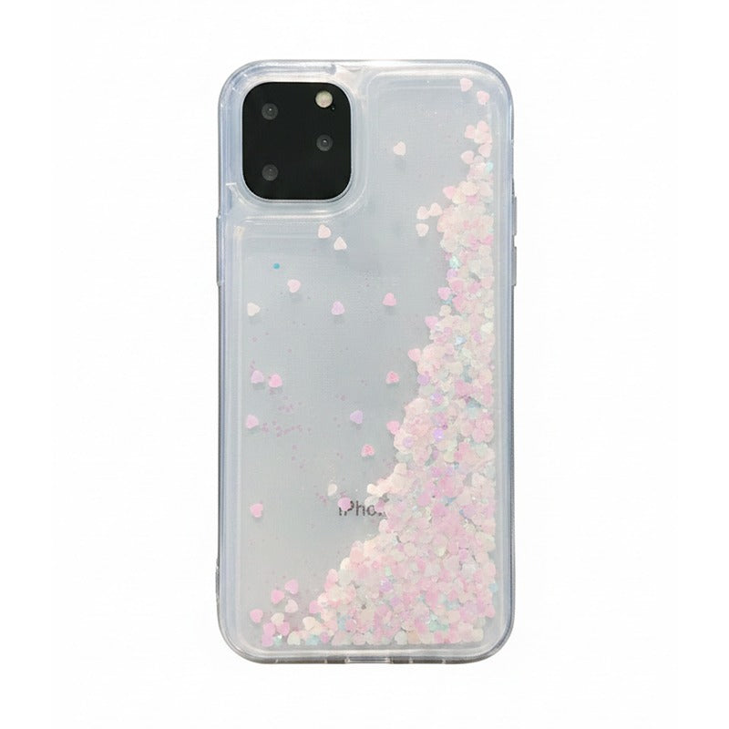 ハート型ラメのグリッターiPhoneケース ホワイト(ハート) 白底正面
