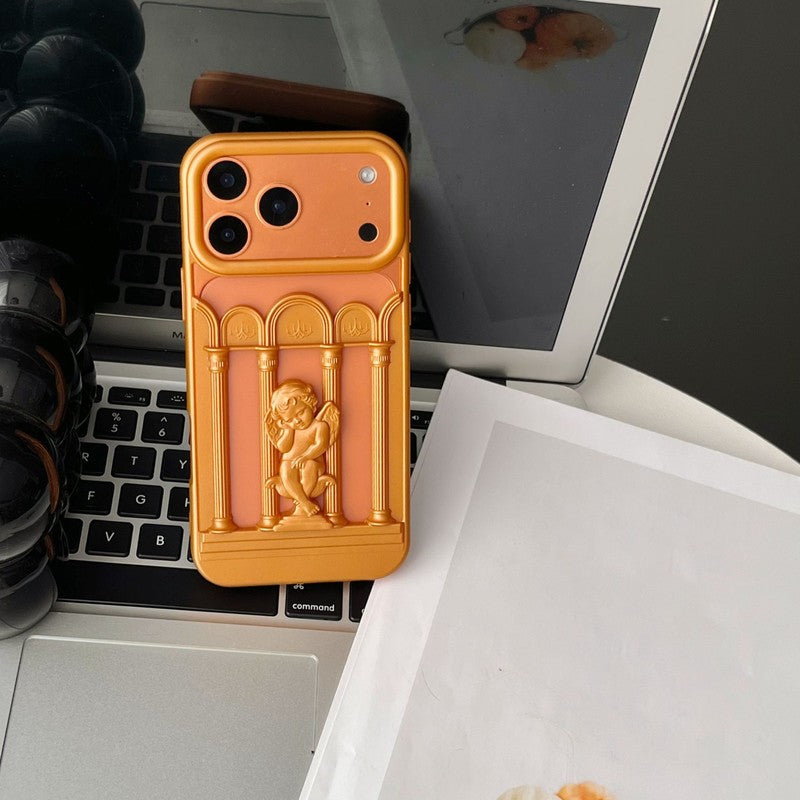 マットオレンジのくり抜き天使iPhoneケース