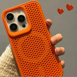 MagSafe対応 iPhone ケース シリコン 蜂の巣型放熱 オレンジ ビビッド アクセントカラー