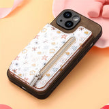 ブラウン の 花柄カードポケット iPhoneケース