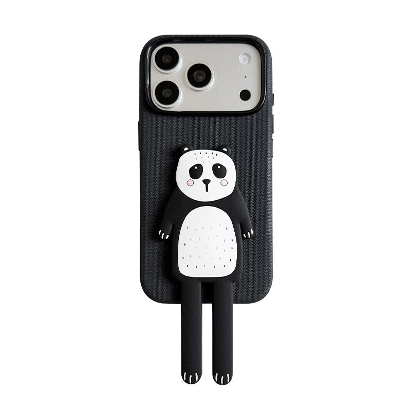 iPhone ケース ブラックパンダ ロングレッグ シリコン マット スタンド