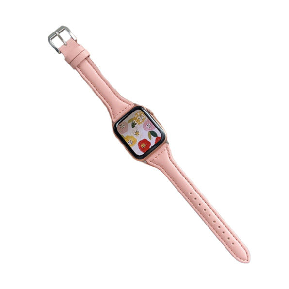 スリムウエスト レザー Apple Watch バンド ピンク 白背景