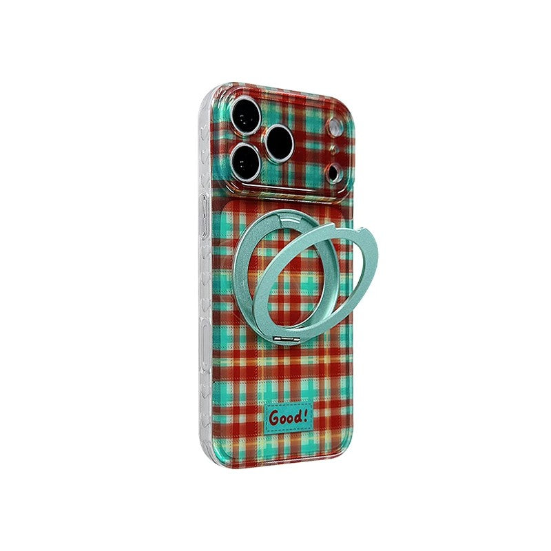 グリーンチェック 360度回転スタンド iPhoneケース