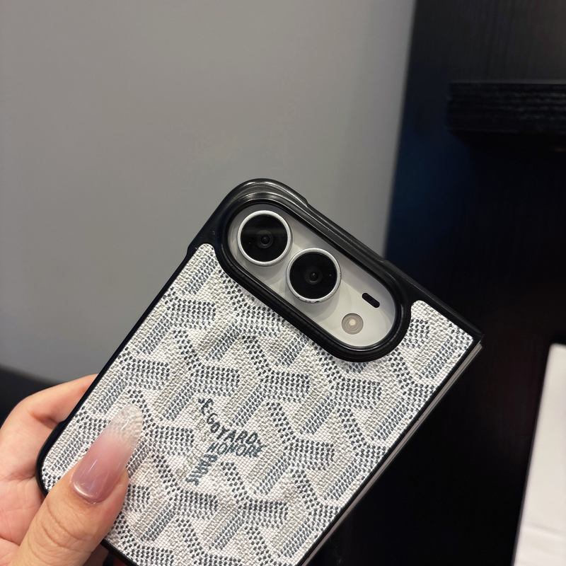 幾何学柄マグネット対応折りたたみスマホケース、ホワイトの素材アップ