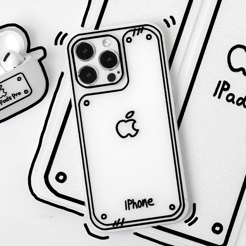 クリアホワイト 落書き風 手描きライン iPhoneケース 単品