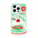 【MagSafe非対応】iPhone ケース クリア × 夏日喫茶屋 チェリークリームゼリー柄 昭和レトロ日系デザイン iPhone 17/16/15/14 全12機種対応 二層 IMD 加工