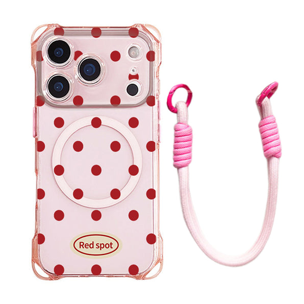 MagSafe Clear Case with Red Dot Pattern Strap for iPhone 18