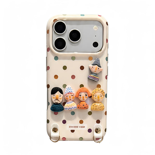Polka Dot 3D Mascot iPhone Case with Strap