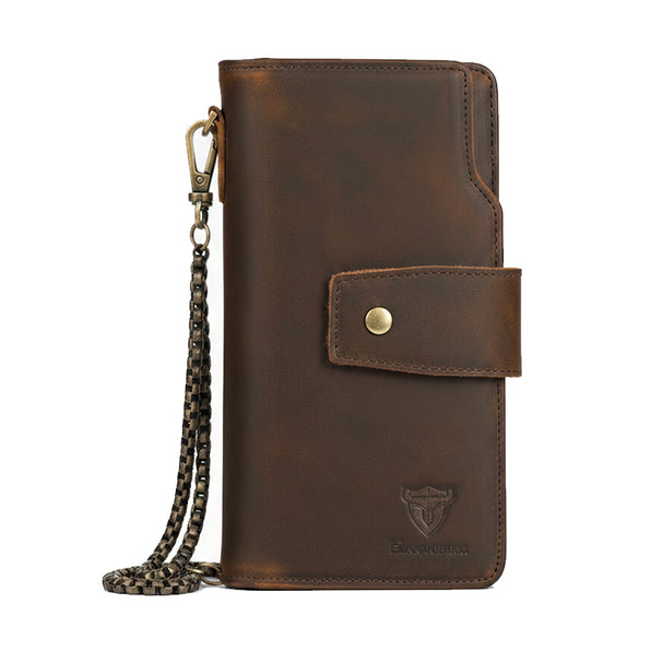 Genuine Leather Retro Men's Long Chain Wallet