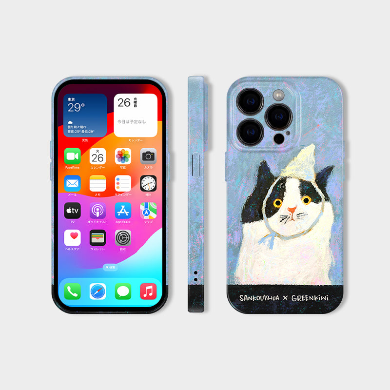 「油絵風」 可愛い猫のイラスト油絵風フルカバーソフトケース/二重構造スマホケース