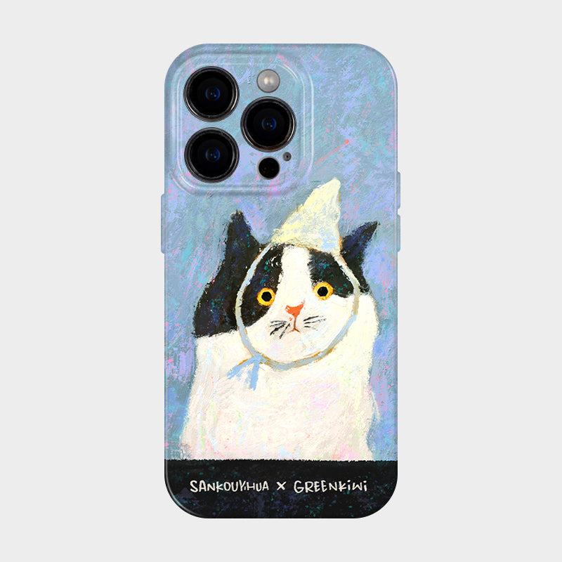 「油絵風」 可愛い猫のイラスト油絵風フルカバーソフトケース/二重構造スマホケース