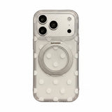 iPhone 18 Pro Max・18 Proを含む全15機種対応 北欧 シンプル ドット 水玉 半透明マット iPhone ケース 360°回転スタンド 一体型 PC+TPU ハイブリッド 耐衝撃 装着展示