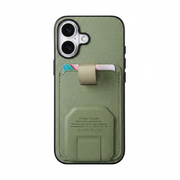 附支架皮革感 iPhone 保護殼 卡片收納