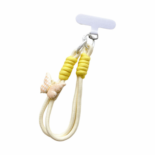 Braided phone strap with butterfly charm, short length
