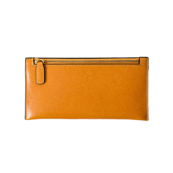 Genuine Leather Slim Long Wallet Zipper Large Capacity