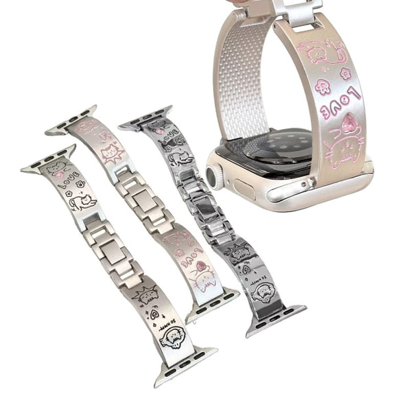 Apple Watch Band Metal Cat Bracelet Rhinestone Compatible with Series 1-12/Ultra