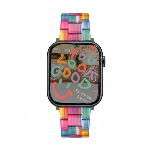 Stylish Rainbow Color Resin Band Adjustable Apple Watch Band