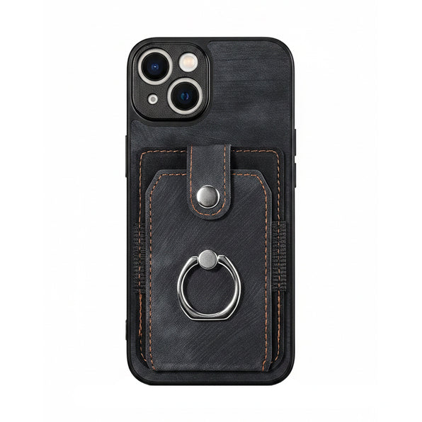 Leather-Style iPhone Case with Card Holder and Ring Stand