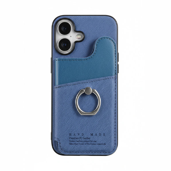 Large Capacity Card Storage Leather-Style iPhone Case with Ring