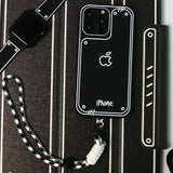 ブラック 落書き風 iPhoneケース モノトーンストラップ付き