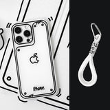 クリアホワイト 落書き風 iPhoneケース ホワイトストラップ付き