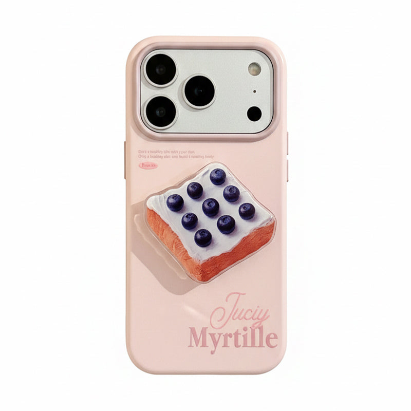 ピンク ブルーベリートースト(スタンド付き)のベーカリーモチーフ グリップスタンド iPhoneケース