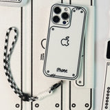クリアホワイト 落書き風 iPhoneケース モノトーンストラップ付き