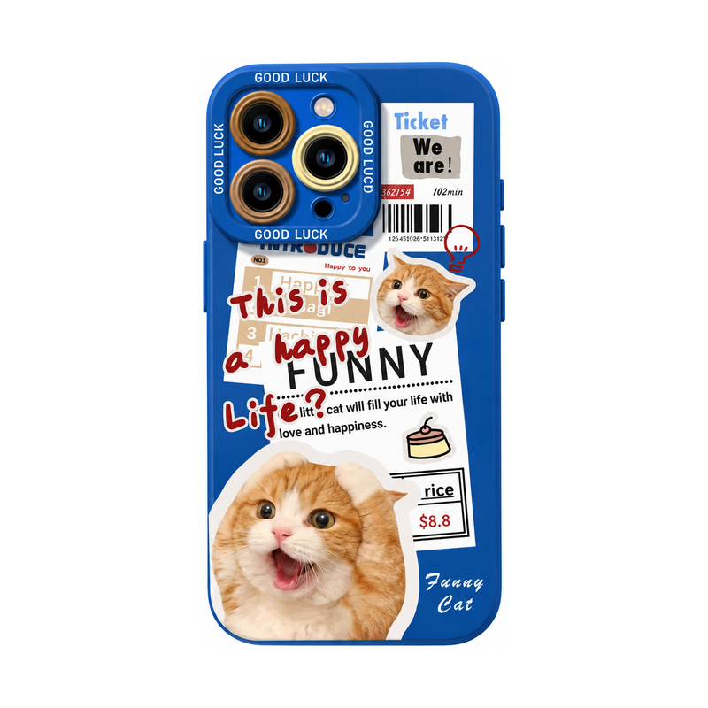 ブルー キャットBのニュースペーパーキャット柄 iPhoneケース参考画像