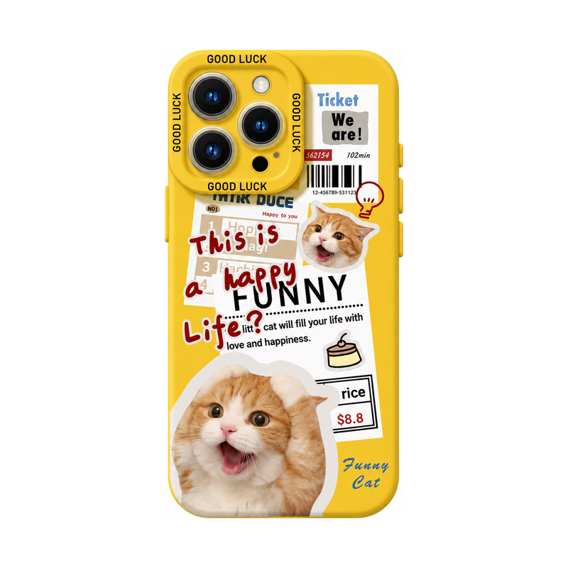 イエロー キャットBのニュースペーパーキャット柄 iPhoneケース参考画像