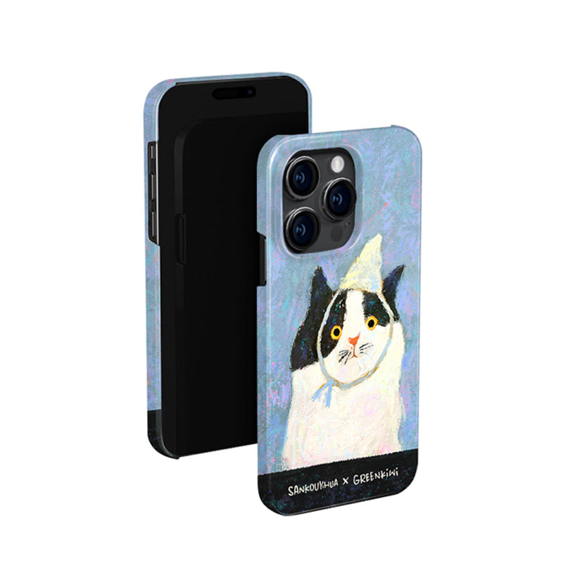 「油絵風」 可愛い猫のイラスト油絵風フルカバーソフトケース/二重構造スマホケース