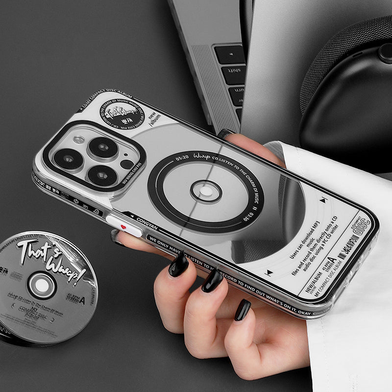 「レコードCD風」レトロなアメリカンレコード風デザインミラースマホケース
