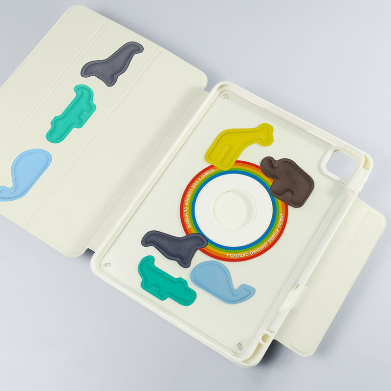 カートゥーン小動物モチーフオリジナル三つ折り式iPadケース