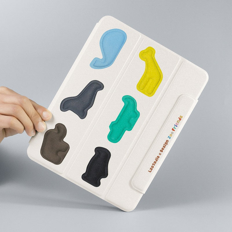 カートゥーン小動物モチーフオリジナル三つ折り式iPadケース