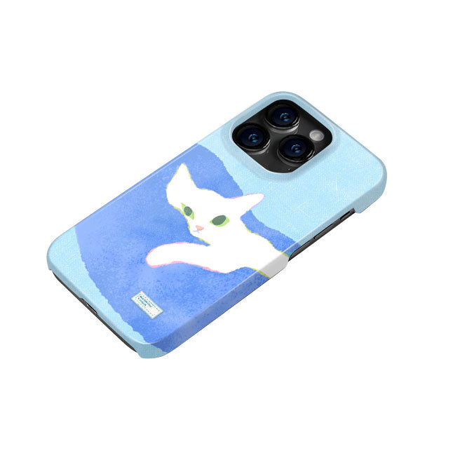 可愛い白猫モチーフアート感デザイン二重構造フィルム加工スマホケース