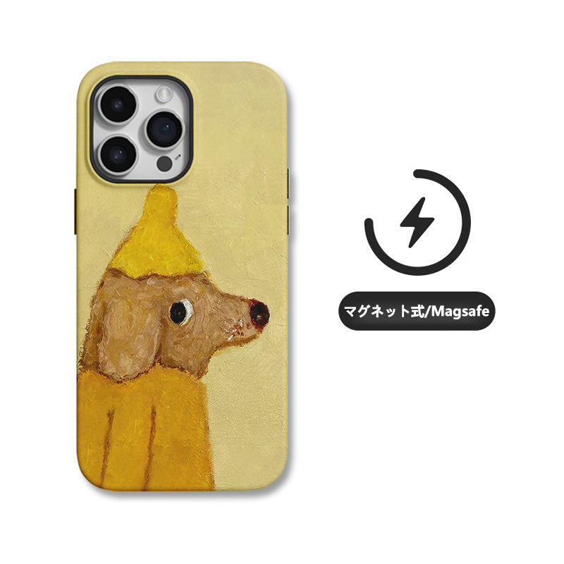 油絵風かわいいワンちゃん二重構造マグネット式スマホケース