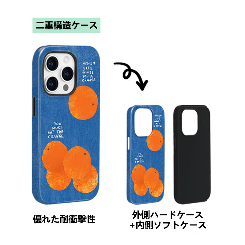 オレンジイラストアートデザイン二重構造スマホケース