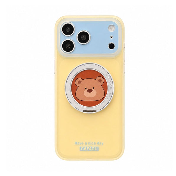 【適用於 iPhone 17 Pro Max~15 Pro】可愛動物造型 iPhone 保護殼,附旋轉支架,共 4 款,防震霧面設計