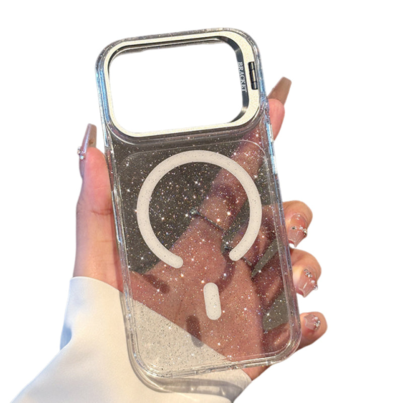 クリアのグリッター メタルスタンド iPhoneケース