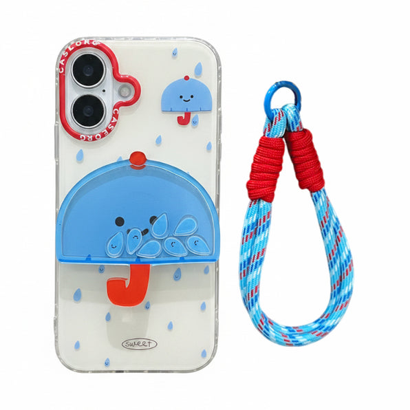 iPhone Case Rain Umbrella & Raindrops Stand Strap